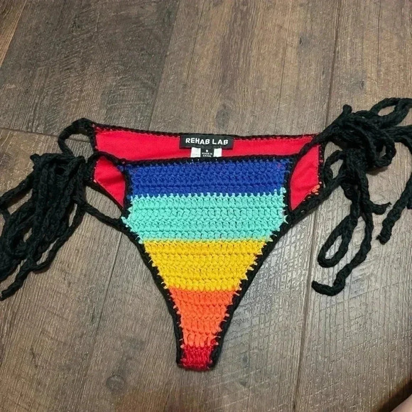 Rehab lab  y2k rainbow crochet swim bottoms S - Picture 2 of 4